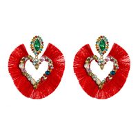 Vintage Style Tassel Heart Shape Alloy Inlay Rhinestones Women's Drop Earrings 1 Pair main image 2