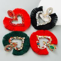 Vintage Style Tassel Heart Shape Alloy Inlay Rhinestones Women's Drop Earrings 1 Pair main image 6