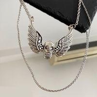 Punk Wings Skull Alloy Layered Three-dimensional Unisex Pendant Necklace 1 Piece main image 4