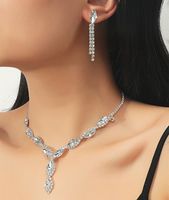 Fashion Woven Rhinestone Clavicle Bridal Jewelry Necklace And Earrings Set sku image 5