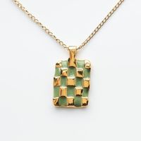 Wholesale Fashion Plaid Rectangle 302 Stainless Steel Copper Enamel Gold Plated Pendant Necklace main image 5