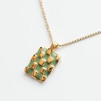 Wholesale Fashion Plaid Rectangle 302 Stainless Steel Copper Enamel Gold Plated Pendant Necklace main image 4