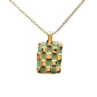 Wholesale Fashion Plaid Rectangle 302 Stainless Steel Copper Enamel Gold Plated Pendant Necklace main image 3