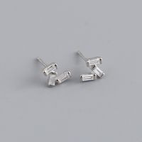 Simple Style Geometric Sterling Silver Inlaid Zircon Ear Studs 1 Pair sku image 3