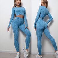 Sports Solid Color Nylon Round Neck Tracksuit Tops Tapered Pants main image 1