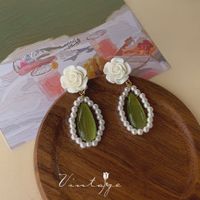 Retro Heart Shape Flower Alloy Plating Inlay Artificial Gemstones Pearl Women's Ear Clips 1 Pair sku image 56