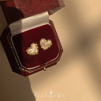 Retro Heart Shape Flower Alloy Plating Inlay Artificial Gemstones Pearl Women's Ear Clips 1 Pair sku image 18