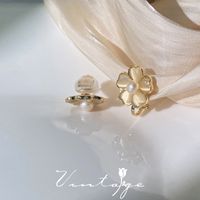 Retro Heart Shape Flower Alloy Plating Inlay Artificial Gemstones Pearl Women's Ear Clips 1 Pair sku image 40