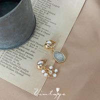 Retro Heart Shape Flower Alloy Plating Inlay Artificial Gemstones Pearl Women's Ear Clips 1 Pair sku image 38