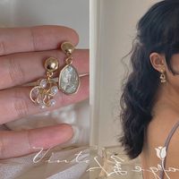 Retro Heart Shape Flower Alloy Plating Inlay Artificial Gemstones Pearl Women's Ear Clips 1 Pair sku image 39