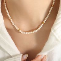 1 Piece Simple Style Circle Freshwater Pearl Titanium Steel Beaded Plating Necklace sku image 1