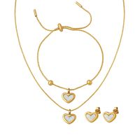 Wholesale Elegant Heart Shape Titanium Steel Inlay Shell Bracelets Earrings Necklace main image 3