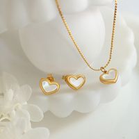 Wholesale Elegant Heart Shape Titanium Steel Inlay Shell Bracelets Earrings Necklace main image 2