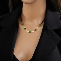 Fashion Round Titanium Steel Plating Inlay Opal Pearl Necklace 1 Piece sku image 3