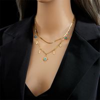 Fashion Sun Eye Titanium Steel Plating Inlay Turquoise Layered Necklaces sku image 8