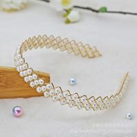 Fashion Flower Metal Inlay Artificial Pearls Artificial Diamond Hair Band 1 Piece sku image 120