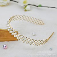 Fashion Flower Metal Inlay Artificial Pearls Artificial Diamond Hair Band 1 Piece sku image 99