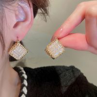 Fashion Rhombus Copper Inlay Zircon Earrings 1 Pair main image 2