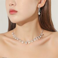 Fashion Woven Rhinestone Clavicle Bridal Jewelry Necklace And Earrings Set sku image 8