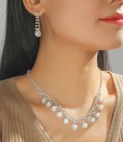 Fashion Woven Rhinestone Clavicle Bridal Jewelry Necklace And Earrings Set sku image 1