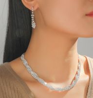 Fashion Woven Rhinestone Clavicle Bridal Jewelry Necklace And Earrings Set sku image 3