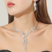 Fashion Woven Rhinestone Clavicle Bridal Jewelry Necklace And Earrings Set sku image 18