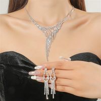 Fashion Woven Rhinestone Clavicle Bridal Jewelry Necklace And Earrings Set sku image 2