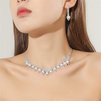 Fashion Woven Rhinestone Clavicle Bridal Jewelry Necklace And Earrings Set sku image 13