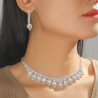 Fashion Woven Rhinestone Clavicle Bridal Jewelry Necklace And Earrings Set sku image 12