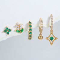 Fashion Leaves Flower Copper Gold Plated Zircon Earrings 5 Piece Set main image 5