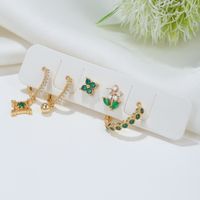 Fashion Leaves Flower Copper Gold Plated Zircon Earrings 5 Piece Set main image 4
