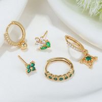 Fashion Leaves Flower Copper Gold Plated Zircon Earrings 5 Piece Set main image 3