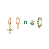 Fashion Leaves Flower Copper Gold Plated Zircon Earrings 5 Piece Set sku image 1