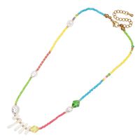 21 Glass Beads Handmade Beaded Stainless Steel Lobster Clasp Rainbow Little Daisy Necklace Women's Simple Clavicle Necklace sku image 2