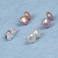 Simple Style Bread Bead Sterling Silver Inlaid Pearls Pearl Earrings 1 Pair main image 3