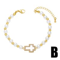 Retro Cross Devil's Eye Imitation Pearl Copper Enamel Gold Plated Zircon Bracelets 1 Piece main image 5