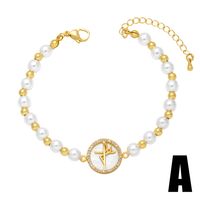 Retro Cross Devil's Eye Imitation Pearl Copper Enamel Gold Plated Zircon Bracelets 1 Piece main image 4