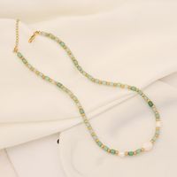Fashion Geometric Stainless Steel Beaded Pearl Handmade Patchwork Natural Stone Necklace 1 Piece sku image 1