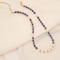 Fashion Geometric Stainless Steel Beaded Pearl Handmade Patchwork Natural Stone Necklace 1 Piece sku image 3