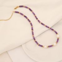 Fashion Geometric Stainless Steel Beaded Pearl Handmade Patchwork Natural Stone Necklace 1 Piece sku image 5