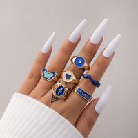 Fashion Heart Shape Snake Butterfly Alloy Enamel Plating Rhinestones Women's Rings 1 Set sku image 1