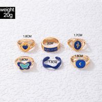 Fashion Heart Shape Snake Butterfly Alloy Enamel Plating Rhinestones Women's Rings 1 Set main image 6