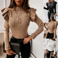 Women's T-shirt Long Sleeve T-shirts Patchwork Lace Elegant Solid Color main image 6