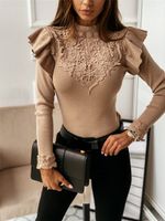 Women's T-shirt Long Sleeve T-shirts Patchwork Lace Elegant Solid Color main image 5