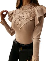 Women's T-shirt Long Sleeve T-shirts Patchwork Lace Elegant Solid Color main image 4