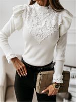 Women's T-shirt Long Sleeve T-shirts Patchwork Lace Elegant Solid Color main image 3
