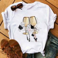 Women's T-shirt Short Sleeve T-shirts Printing Casual Butterfly Wine Glass main image 4