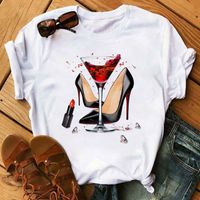Women's T-shirt Short Sleeve T-shirts Printing Casual Butterfly Wine Glass main image 6