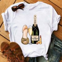 Women's T-shirt Short Sleeve T-shirts Printing Casual Butterfly Wine Glass main image 3