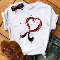 Women's T-shirt Short Sleeve T-shirts Printing Casual Butterfly Wine Glass main image 2